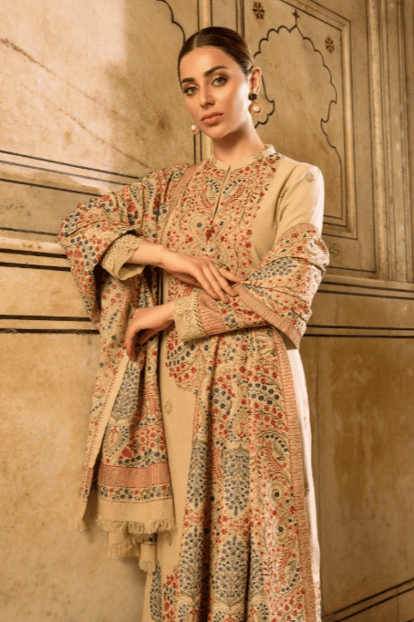 3 Piece - Unstitched Fully Embroided Dhanak Suit With Heavy Embroided Dhanak Shawl BR-870