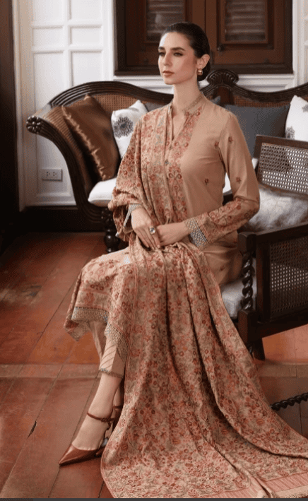 3 Piece - Unstitched Fully Embroided Dhanak Fabric With Embroided Dhanak shawl BR-685