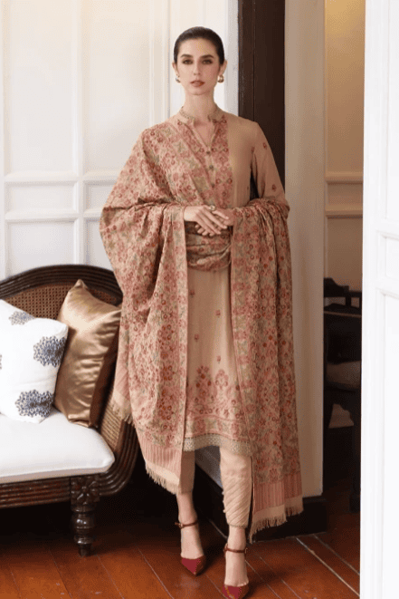 3 Piece - Unstitched Fully Embroided Dhanak Fabric With Embroided Dhanak shawl BR-685