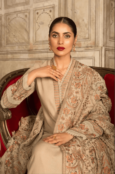 3 Piece - Unstitched Heavy Embroided Dhanak Fabric With Embroided Dhanak shawl BR-860