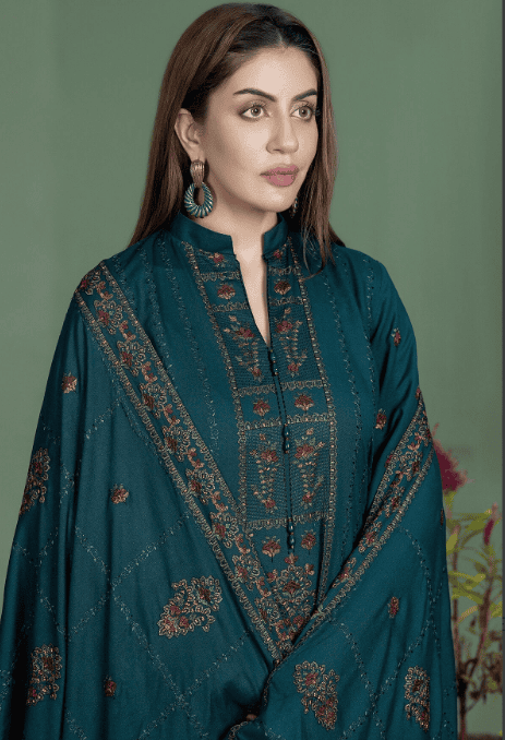 3 Piece - Unstitched Fully Embroidered Dhanak Fabric AJ-940