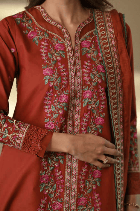 CO-3000 - 3 Piece Unstitched Embroidered Dhanak Suit With Four-sided Embroidered Dhanak Shawl