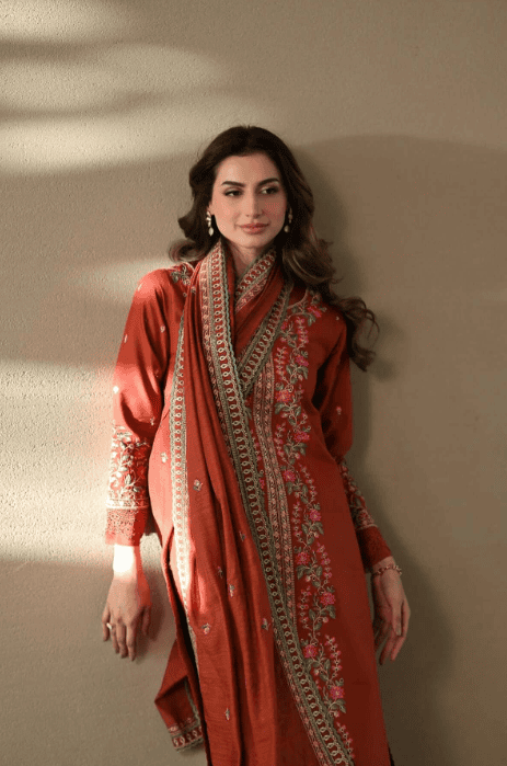 CO-3000 - 3 Piece Unstitched Embroidered Dhanak Suit With Four-sided Embroidered Dhanak Shawl