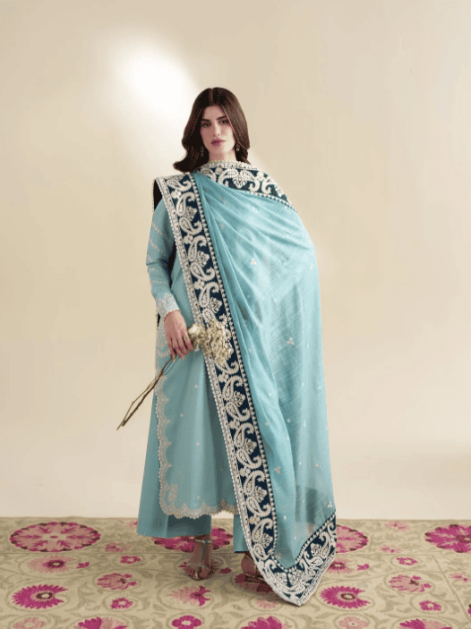 Dhanak Fabric - 3 Piece Unstitched Fully Embroidered Dress