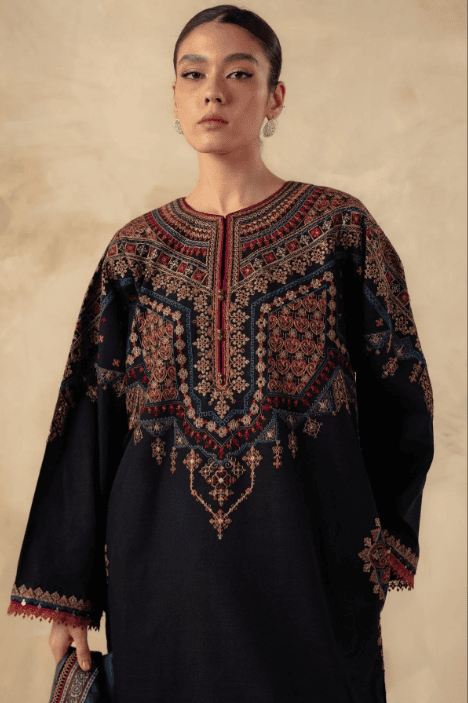 Dhanak Fabric - 3 Piece Unstitched Fully Embroidered Dress ZS-3150