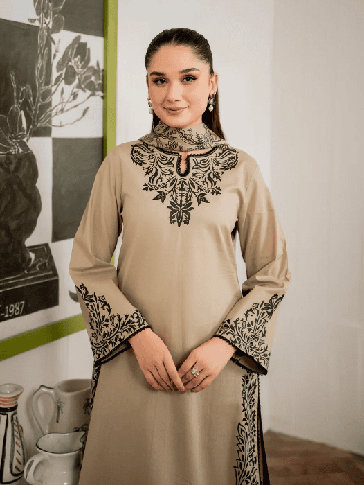 3 Piece - Unstitched Fully Embroidered Dhanak Fabric MB-105