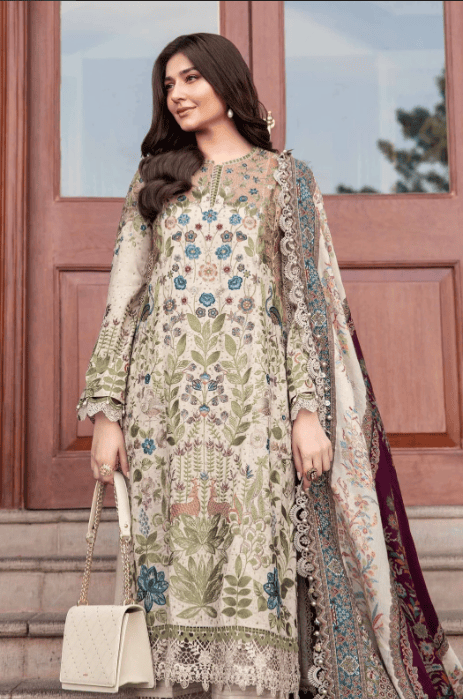 3 Piece - Unstitched Fully Embroidered Dhanak Fabric MB-555