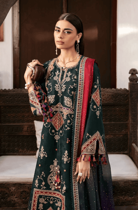 Dhanak Fabric - 3 Piece Unstitched Embroidered Dress With Printed Shawl JZ-3050