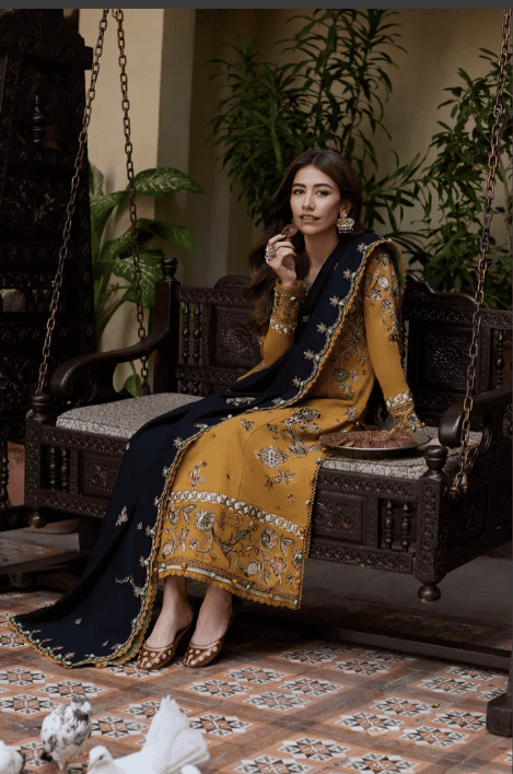 Dhanak Fabric - 3 Piece Unstitched Embroidered Dress With Printed Shawl ZH 3060