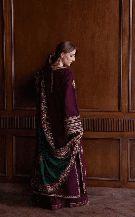 BT 2900 - 3 Piece Unstitched Embroidered Dhanak Fabric With Embroidered Dhanak Shawl