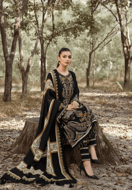 3 Piece - Unstitched Fully Embroided Dhanak Fabric With Wool shawl MB-700