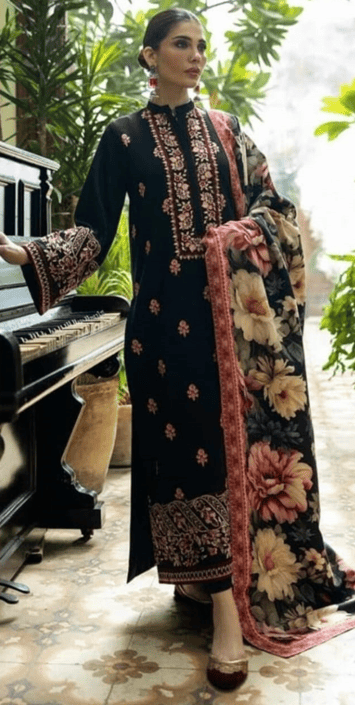 3 Piece, Unstitched fully Embroidered Dhanak Fabric AJ-980