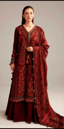 3-Pieces Dhanak Embroidered Fully Suit HR-730