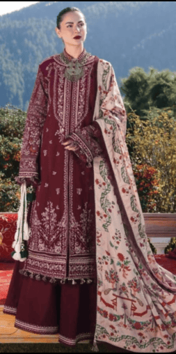 3-Pieces Dhanak Embroidered Fully Suit HR-890