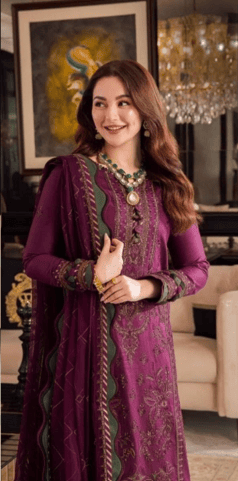 3-Piece Unstitch Embroidered Dhanak Suit AJ-2885