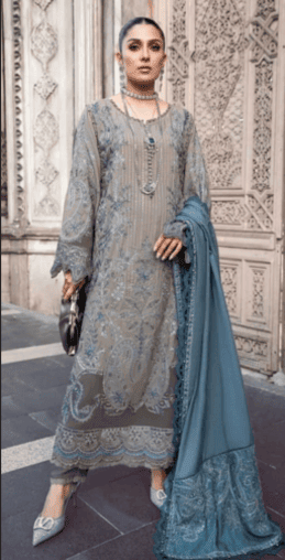 3-Piece Embroidered Dhanak Suit IZ-775