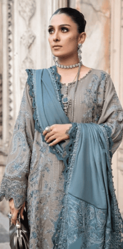 3-Piece Embroidered Dhanak Suit IZ-775