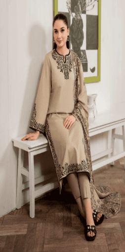 3 Piece - Unstitched Fully Embroidered Dhanak Fabric MB-105