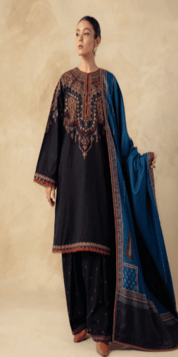 Dhanak Fabric - 3 Piece Unstitched Fully Embroidered Dress ZS-3150