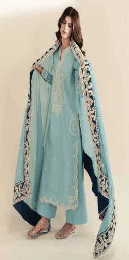 Dhanak Fabric - 3 Piece Unstitched Fully Embroidered Dress