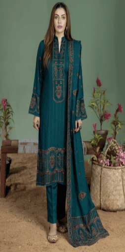 3 Piece - Unstitched Fully Embroidered Dhanak Fabric AJ-940