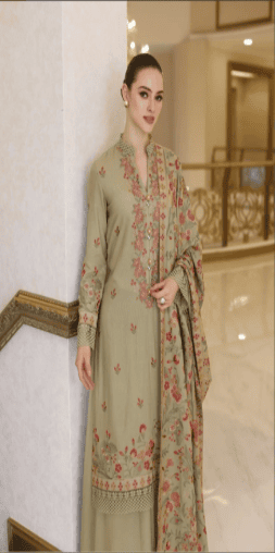 3 Piece - Unstitched Fully Embroided Dhanak Fabric With Embroidered Shawl