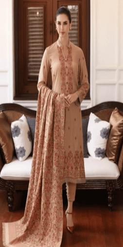 3 Piece - Unstitched Fully Embroided Dhanak Fabric With Embroided Dhanak shawl BR-685