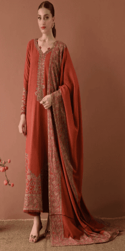 BT-2880 3 Piece Unstitched Embroiered Dhanak Fabric With Dhanak Embroidered Shawl