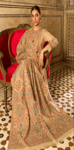 3 Piece - Unstitched Fully Embroided Dhanak Suit With Heavy Embroided Dhanak Shawl BR-870