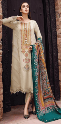 Dhanak Fabric - 3 Piece Unstitched Embroidered Dress RM-670