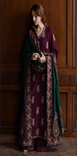 BT 2900 - 3 Piece Unstitched Embroidered Dhanak Fabric With Embroidered Dhanak Shawl