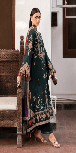 Dhanak Fabric - 3 Piece Unstitched Embroidered Dress With Printed Shawl JZ-3050