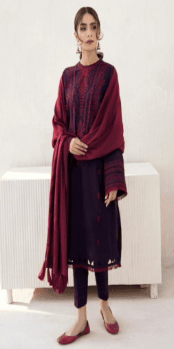 JZ 2910 - 3 Piece Unstitched Embroidered Dhanak Fabric With Dhanak Shawl