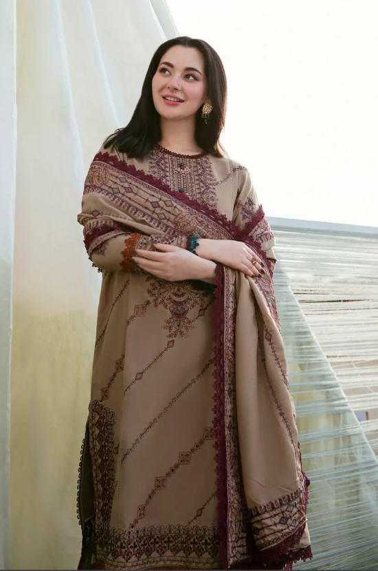 3 Piece - Unstitched Fully Embroidered Dhanak Fabric FL-895 - Image 3