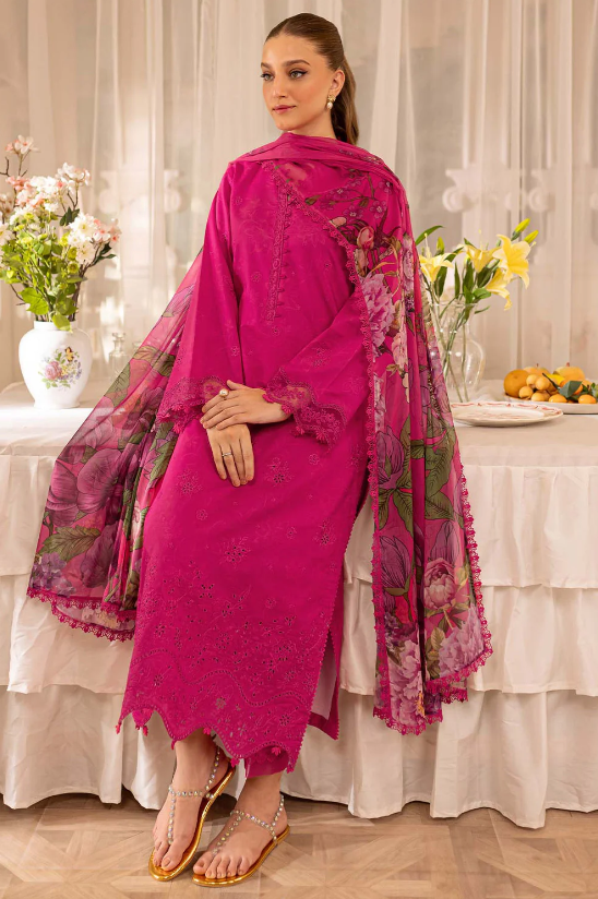 3 Piece - Unstitched Embroidered Lawn Fabric FR-2725 - Image 3