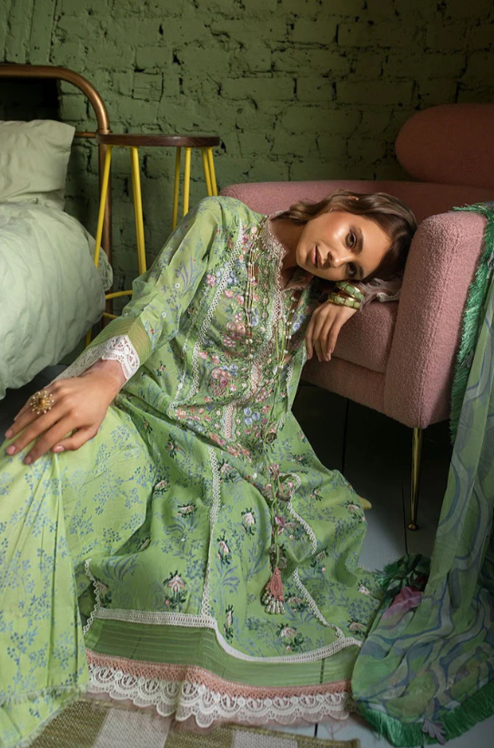 3 Piece - Unstitched Digital Printed Lawn Fabric With Embroided Laces - Image 2