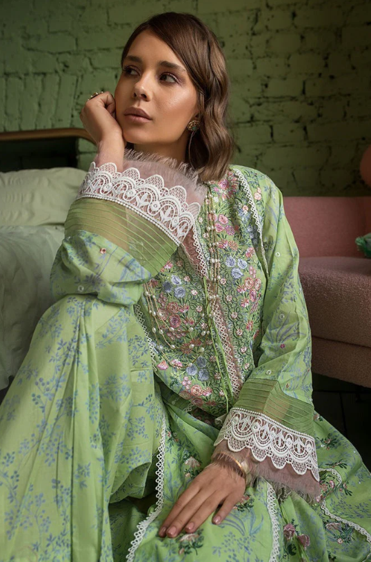3 Piece - Unstitched Digital Printed Lawn Fabric With Embroided Laces - Image 3