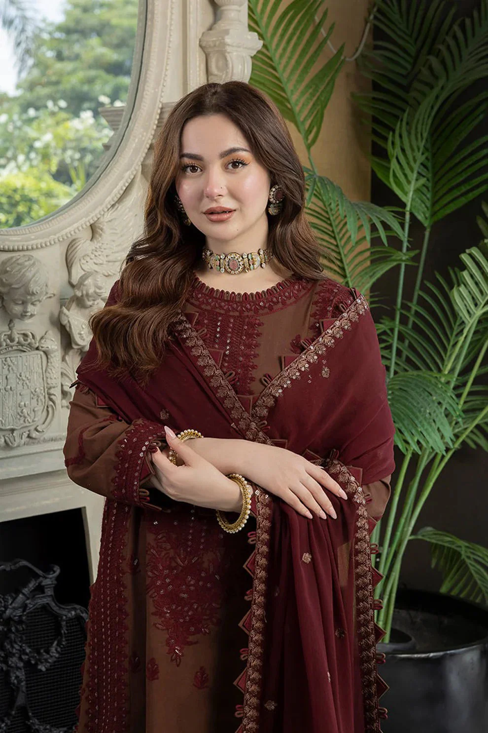3 Piece - Unstitched Fully Embroidered Lawn Fabric with Chiffon Dupatta AJ-56 - Image 2