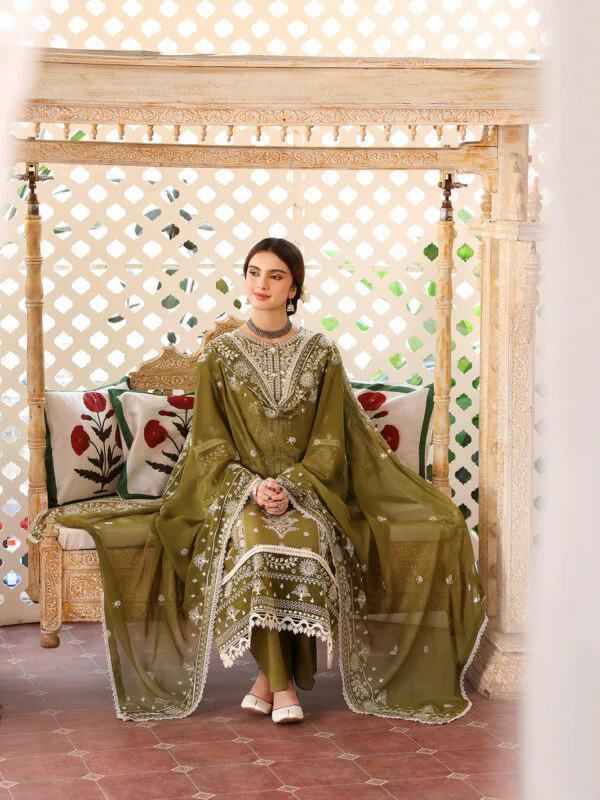 3 Piece - Unstitched Fully Embroidered Lawn Fabric MR-590 - Image 2