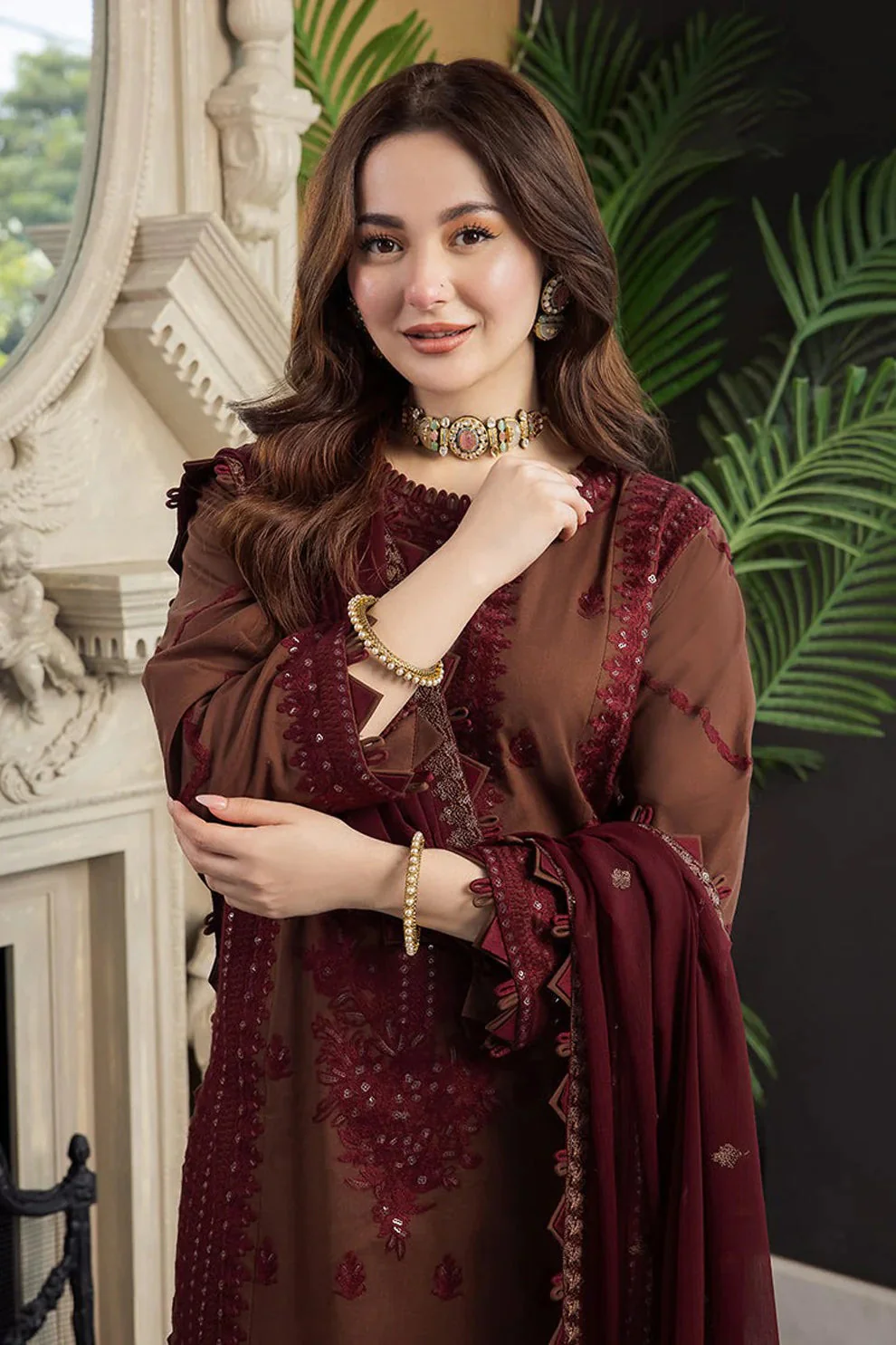 3 Piece - Unstitched Fully Embroidered Lawn Fabric with Chiffon Dupatta AJ-56 - Image 4