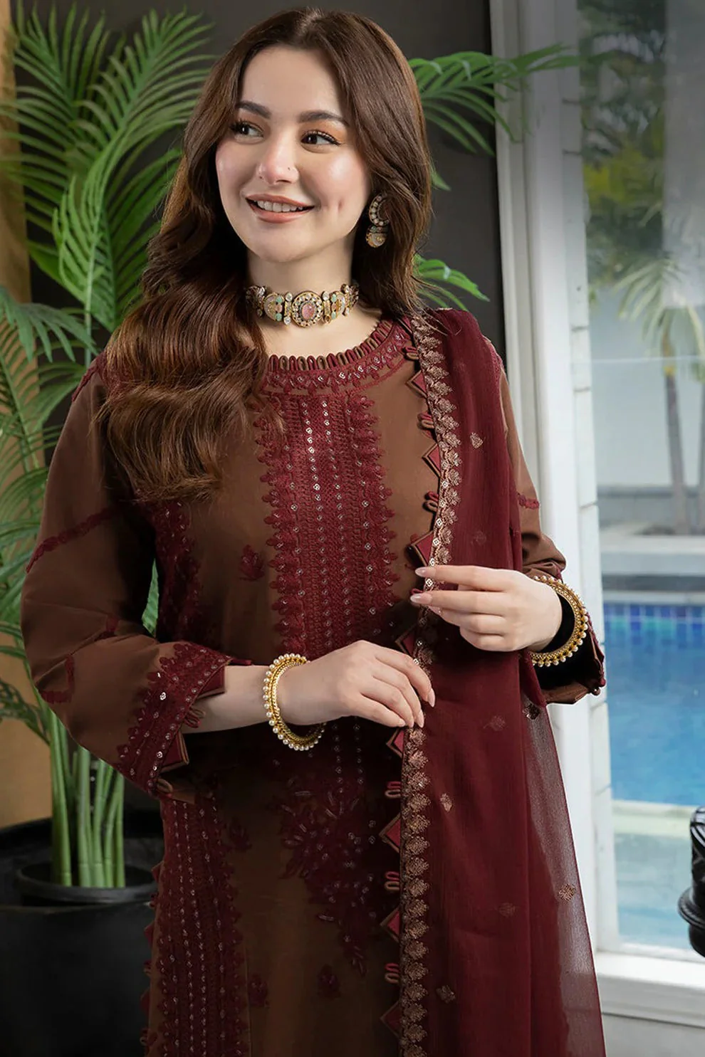 3 Piece - Unstitched Fully Embroidered Lawn Fabric with Chiffon Dupatta AJ-56 - Image 5