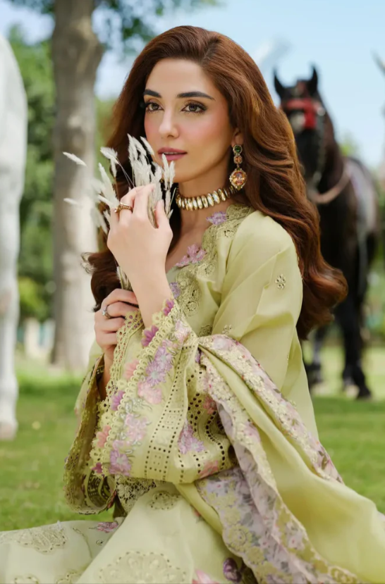 3 Piece - Unstitched Fully Embroidered Lawn Fabric EL-2720 - Image 3