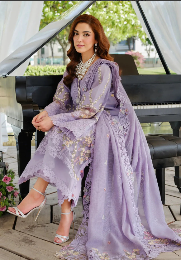 3 Piece - Unstitched Fully Embroidered Lawn Fabric EL-2715 - Image 3